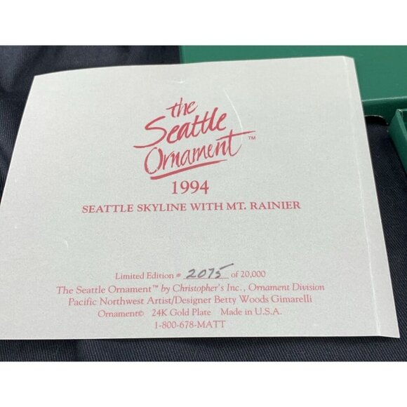 The Seattle Ornament Skyline With Mt Rainier 1994 Numbered Vintage - Picture 5 of 5